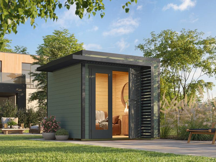 Weka Design-Gartenhaus Pure Garden Amberley 1,5, 28 mm, 250x250cm, Graugrün/Anthrazit, Design-Doppel