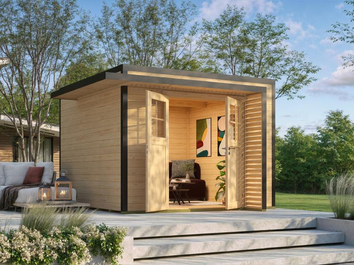 Weka Design-Gartenhaus Pure Garden Amberley 1/3, 28 mm, 300x300 cm, Naturbelassen, Massivholz-Doppel