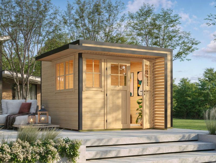 Weka Design-Gartenhaus Pure Garden Amberley 1/3, 28 mm, 300x300 cm, Naturbelassen, Massivholz-Doppel