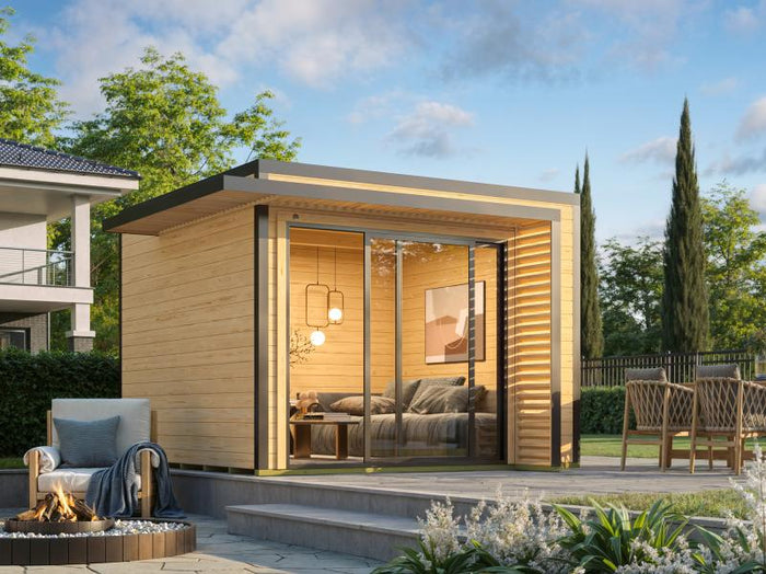 Weka Design-Gartenhaus Pure Garden Amberley 1/3, 28 mm, 300x300 cm, Naturbelassen, inkl. Schiebetür