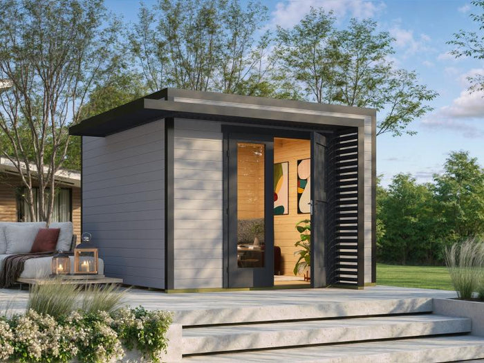Weka Design-Gartenhaus Pure Garden Amberley 1,5, 28 mm, 300x300 cm, Grau/Anthrazit, Design-Doppeltür