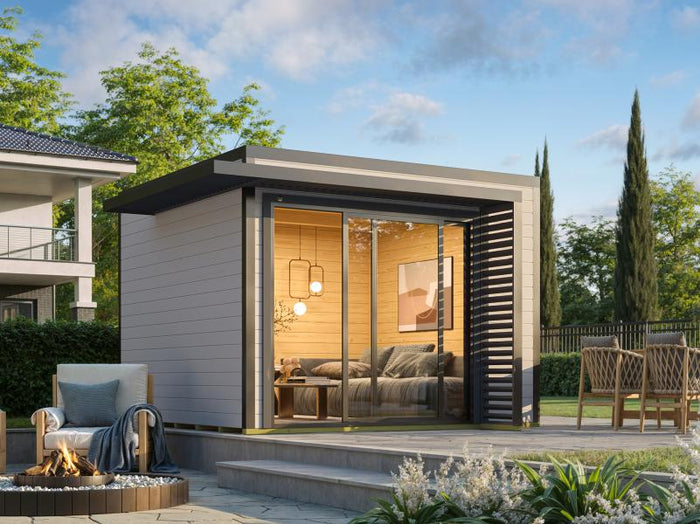 Weka Design-Gartenhaus Pure Garden Amberley 1/3, 28 mm, 300x300 cm, Grau/Anthrazit, inkl. Schiebetür