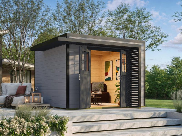 Weka Design-Gartenhaus Pure Garden Amberley 1/3, 28 mm, 300x300 cm, Grau/Anthrazit, Massivholz-Doppe