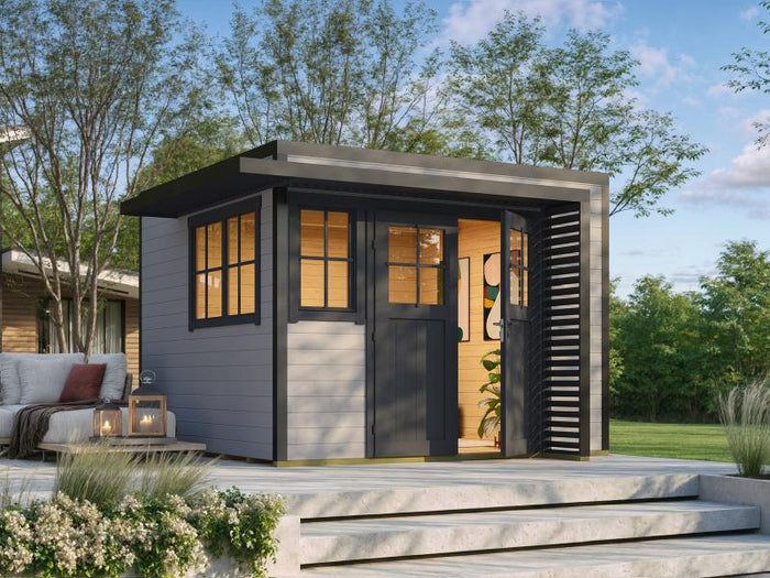 Weka Design-Gartenhaus Pure Garden Amberley 1/3, 28 mm, 300x300 cm, Grau/Anthrazit, Massivholz-Doppe