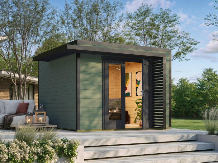 Weka Design-Gartenhaus Pure Garden Amberley 1,5, 28 mm, 300x300 cm, Graugrün/Anthrazit -Design-Doppe