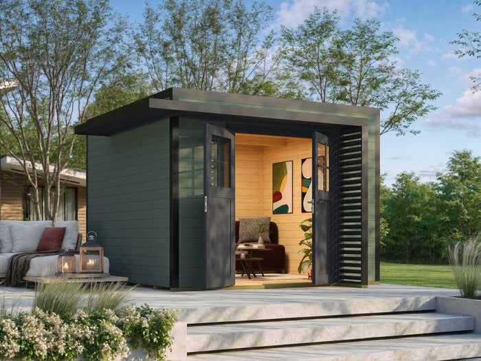 Weka Design-Gartenhaus Pure Garden Amberley 1/3, 28 mm, 300x300 cm, Graugrün/Anthrazit, Massivholz-D