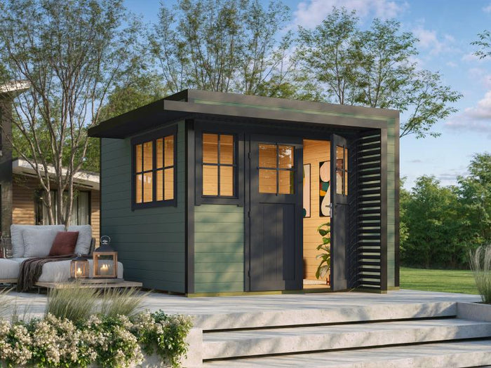 Weka Design-Gartenhaus Pure Garden Amberley 1/3, 28 mm, 300x300 cm, Graugrün/Anthrazit, Massivholz-D