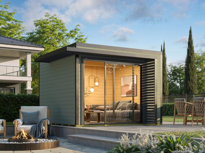 Weka Design-Gartenhaus Pure Garden Amberley 1/3, 28 mm, 300x300 cm, Graugrün/Anthrazit, inkl. Schieb