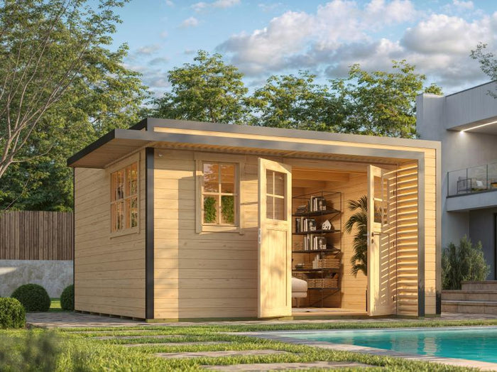 Weka Design-Gartenhaus Pure Garden Amberley 1/3, 44 mm, 400x400 cm, Naturbelassen, Massivholz-Doppel