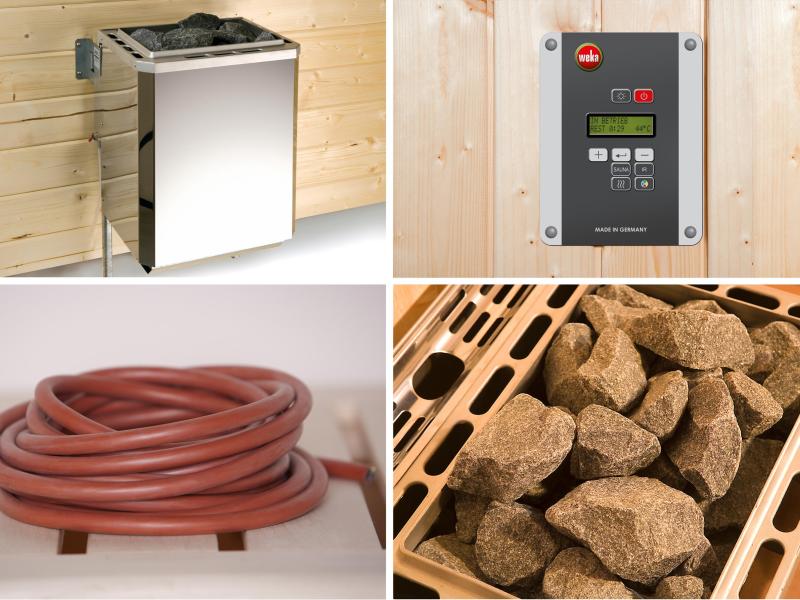 Weka Design-Sauna CUBILIS Gr. 1 Sparset 7,5 kW BioS inkl. digitaler Steuerung, Glastür, Fenster und