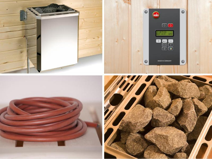 Weka Design-Sauna CUBILIS Gr. 1 Sparset 7,5 kW BioS inkl. digitaler Steuerung, Glastür, Fenster und