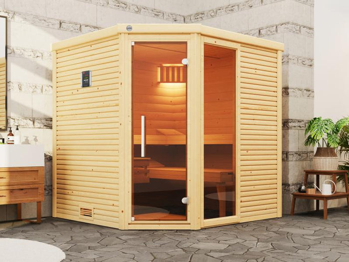 Weka Design-Sauna CUBILIS Gr. 2 Sparset, inkl. 9 kW Ofen Kompakt integr. Steuerung, Glastür, Fenster