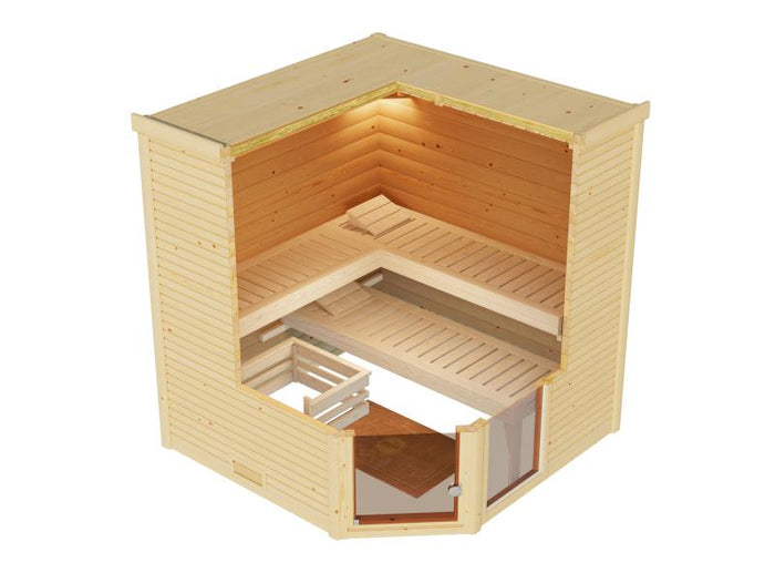 Weka Design-Sauna CUBILIS Gr. 2 Sparset, inkl. 9 kW Ofen Kompakt integr. Steuerung, Glastür, Fenster