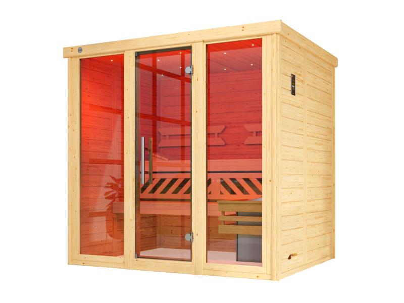 Weka Design-Sauna KEMI PANORAMA 2 inkl. 7,5 kW OS-Ofenset