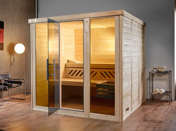 Weka Design-Sauna KEMI PANORAMA 3 inkl. 7,5 kW OS-Ofenset