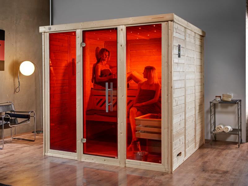 Weka Design-Sauna KEMI PANORAMA 3 inkl. 7,5 kW OS-Ofenset