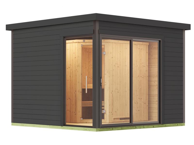 Weka Design-Saunahaus SH 412, grau, inkl. 9 kW Saunaofen Kompakt integr. Steuerung