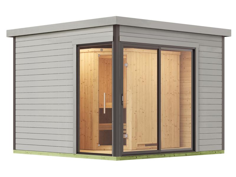 Weka Design-Saunahaus SH 412, hellgrau, inkl. 9 kW Saunaofen Kompakt integr. Steuerung