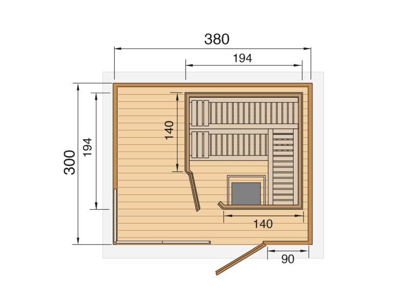 Weka Design-Saunahaus SH 412, hellgrau, inkl. 9 kW Saunaofen Kompakt integr. Steuerung