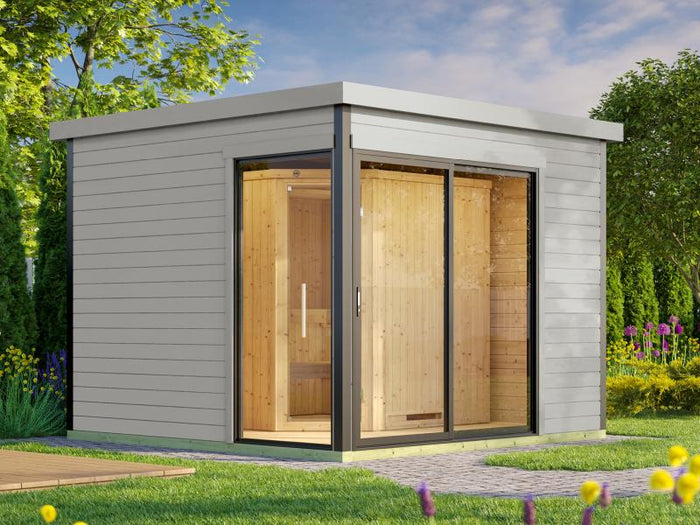 Weka Design-Saunahaus SH 412, hellgrau, inkl. 9 kW OS mit Steuerung