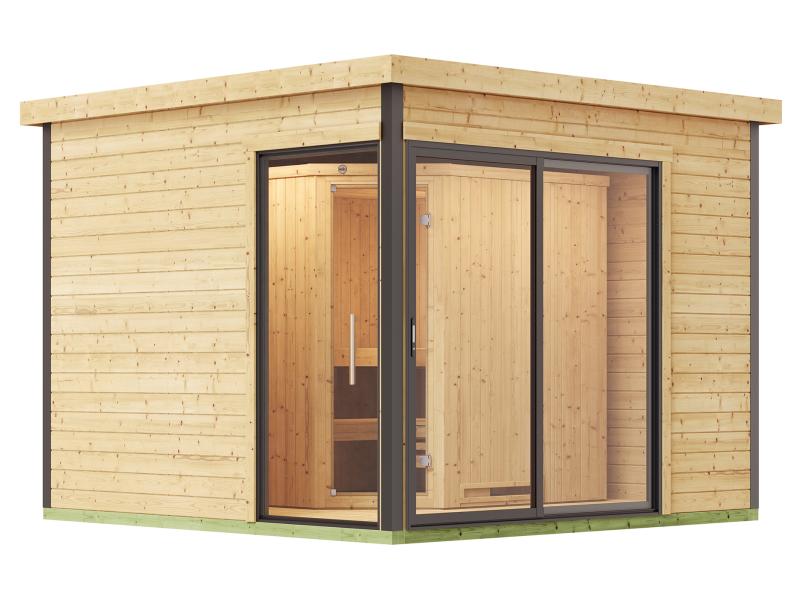 Weka Design-Saunahaus SH 412, natur, inkl. 9 kW Saunaofen Kompakt integr. Steuerung