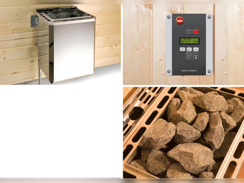 Weka Design-Saunahaus SH 412, natur, inkl. 9 kW Saunaofen Kompakt integr. Steuerung