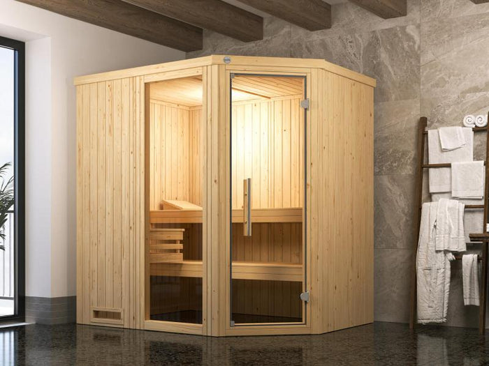 Weka Elementsauna Varberg 1, inkl. 4,5 kW Bioofen (BioS) mit digitaler Steuerung,  Ganzglastür und F
