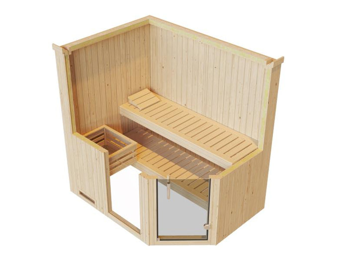 Weka Elementsauna Varberg 1, inkl. 4,5 kW Bioofen (BioS) mit digitaler Steuerung, Ganzglastür und F