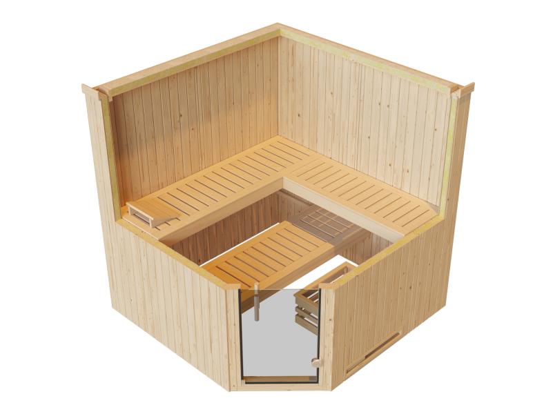 Weka Elementsauna Varberg 3, weiß, inkl. 9 kW Ofen Kompakt integr. Steuerung, Ganzglastür