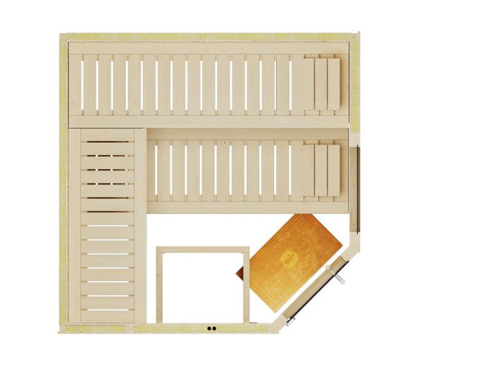 Weka Elementsauna Varberg 3,weiß, inkl. 9 kW Ofen Kompakt integr. Steuerung, Ganzglastür und Fenster