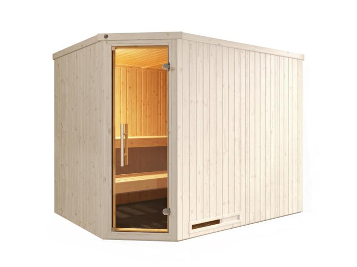 Weka Elementsauna Varberg 4 Trend, weiß, inkl. 9 kW Bioofen digitale Steuerung (BioS), Ganzglastür