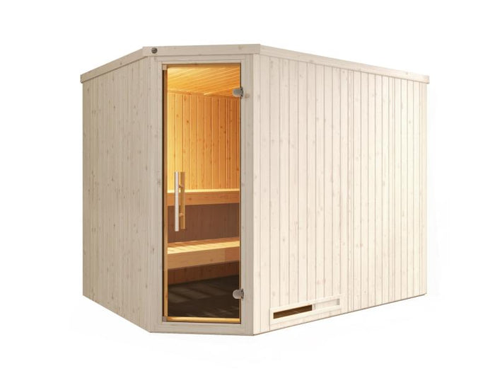 Weka Elementsauna Varberg 4 Trend, weiß, inkl. 9 kW Ofen Kompakt integr. Steuerung, Ganzglastür