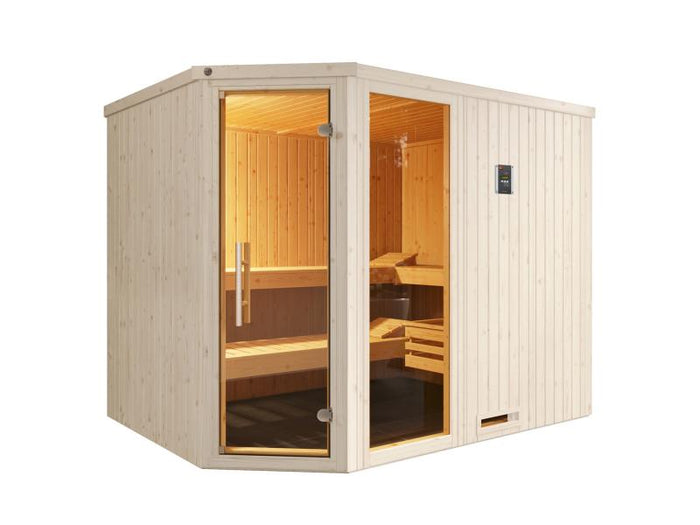 Weka Elementsauna Varberg 4 Trend, weiß, inkl. 9 kW Bioofen digitale Steuerung (BioS), Ganzglastür u