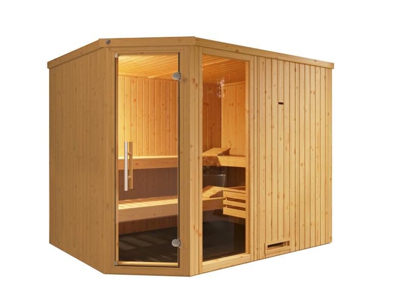 Weka Elementsauna Varberg 4, inkl. 9 kW Bioofen digitale Steuerung (BioS), Ganzglastür und Fenster