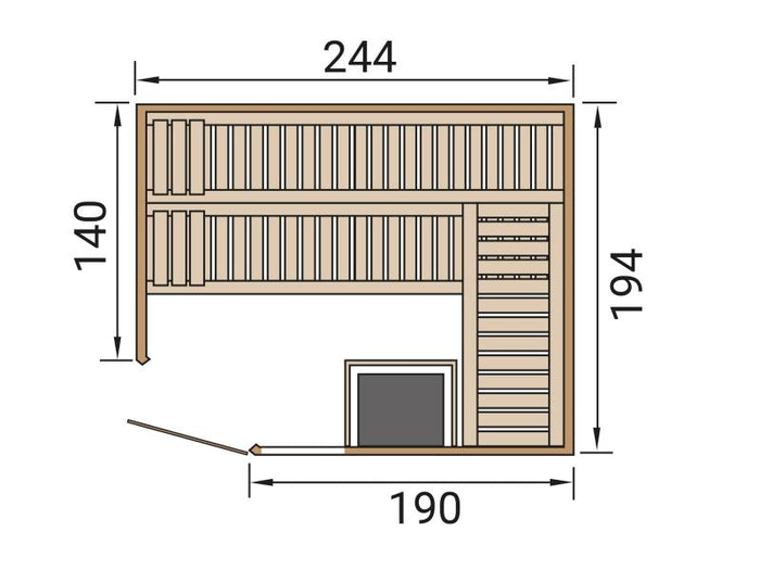 Weka Elementsauna Varberg 4, inkl. 9 kW Ofen Kompakt integr. Steuerung, Ganzglastür und Fenster