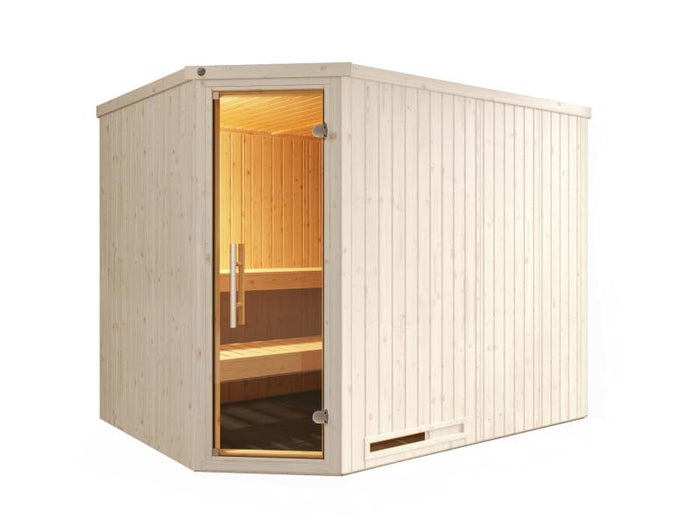 Weka Elementsauna Varberg 4, weiß, inkl. 9 kW Ofen digitale Steuerung (OS), Ganzglastür