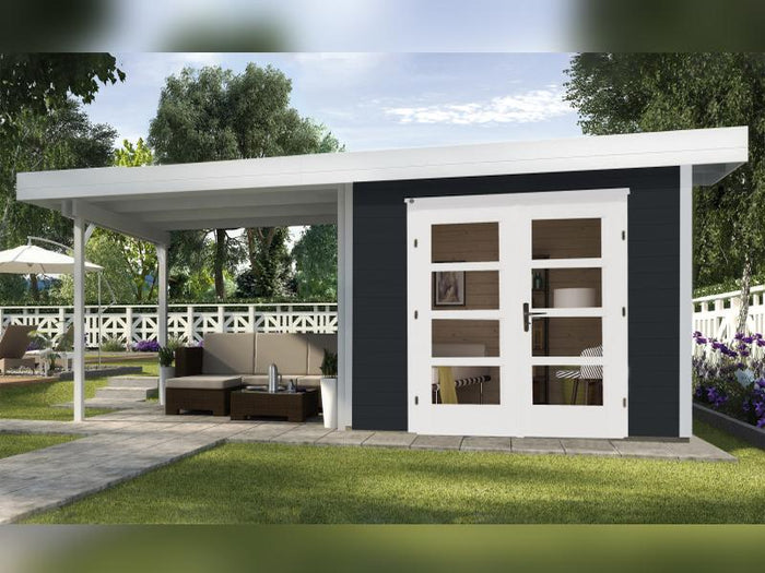 Weka Gartenhaus 126 B Plus Gr. 2 anthrazit mit Anbaudach 300 cm