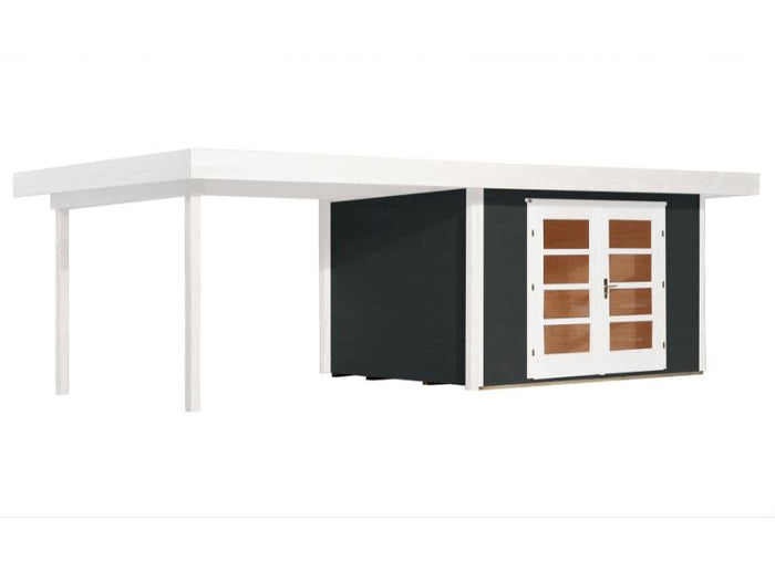 Weka Gartenhaus 126 B Plus Gr. 2 anthrazit mit Anbaudach 300 cm
