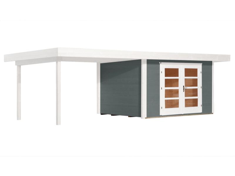 Weka Gartenhaus 126 B Plus Gr. 2 grau mit Anbaudach 300 cm