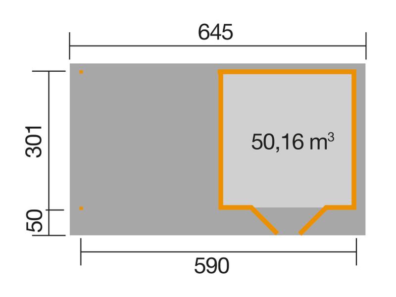 Weka Gartenhaus 126 B Plus Gr. 2 grau mit Anbaudach 300 cm