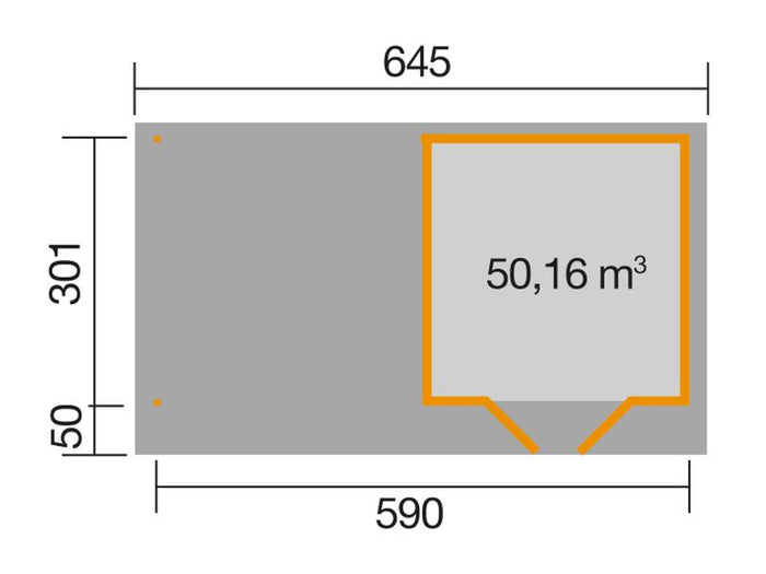 Weka Gartenhaus 126 B Plus Gr. 2 grau mit Anbaudach 300 cm