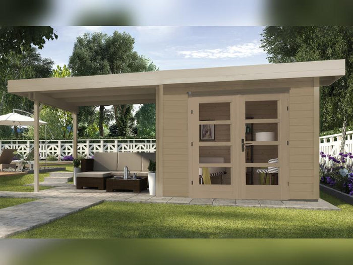 Weka Gartenhaus 126 B Plus Gr. 2 natur mit Anbaudach 300 cm