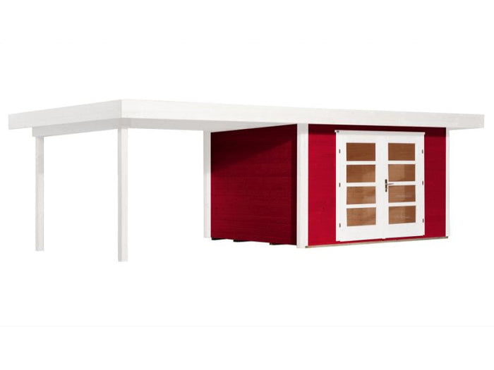 Weka Gartenhaus 126 B Plus Gr. 2 schwedenrot mit Anbaudach 300 cm