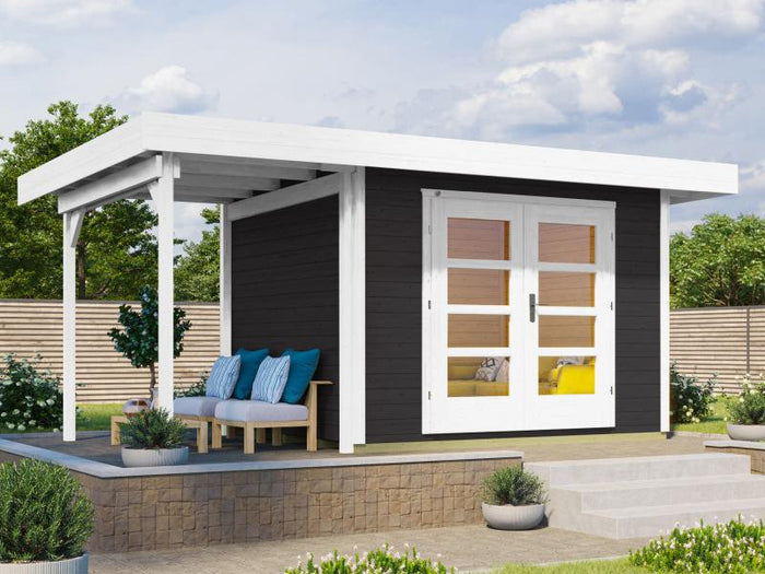 Weka Gartenhaus 126 Gr. 1 in anthrazit mit Anbaudach 150 cm