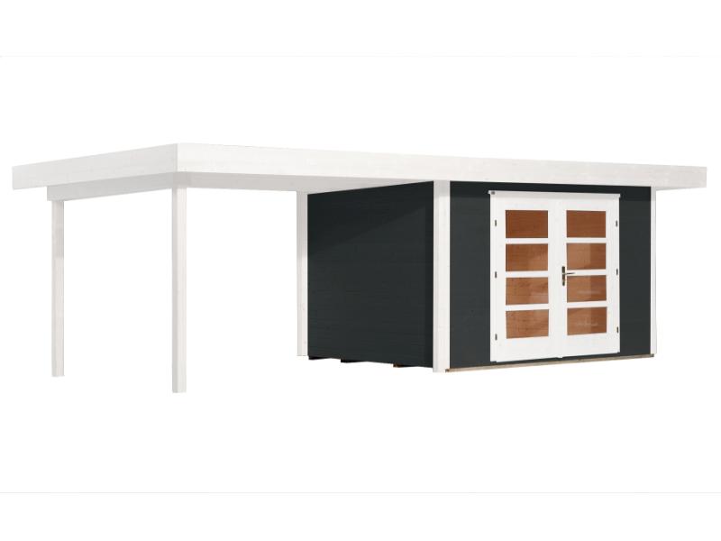 Weka Gartenhaus 126 Gr. 1 in anthrazit mit Anbaudach 300 cm