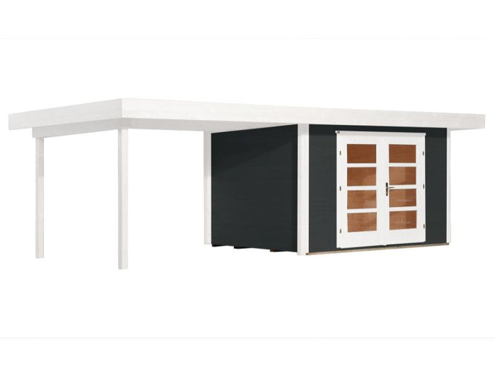 Weka Gartenhaus 126 Gr. 1 in anthrazit mit Anbaudach 300 cm