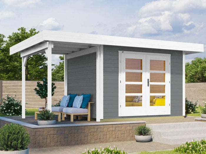 Weka Gartenhaus 126 Gr. 1 in grau mit Anbaudach 150 cm