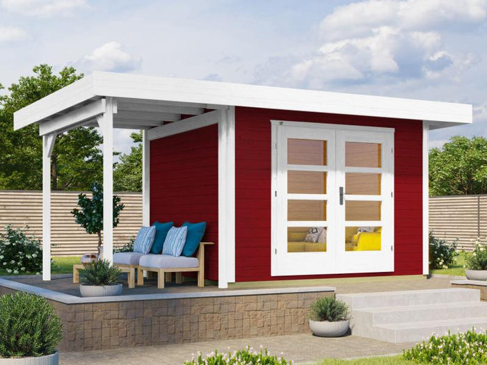 Weka Gartenhaus 126 Gr. 1 in schwedenrot mit Anbaudach 150 cm