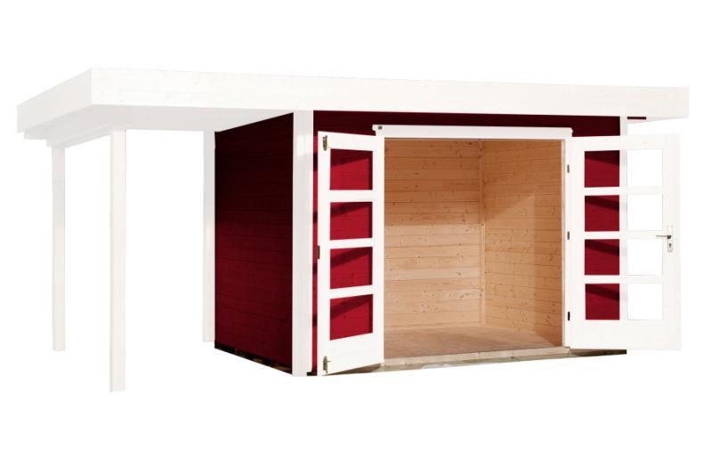 Weka Gartenhaus 126 Gr. 1 in schwedenrot mit Anbaudach 150 cm