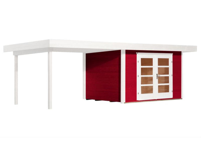 Weka Gartenhaus 126 Gr. 1 in schwedenrot mit Anbaudach 300 cm